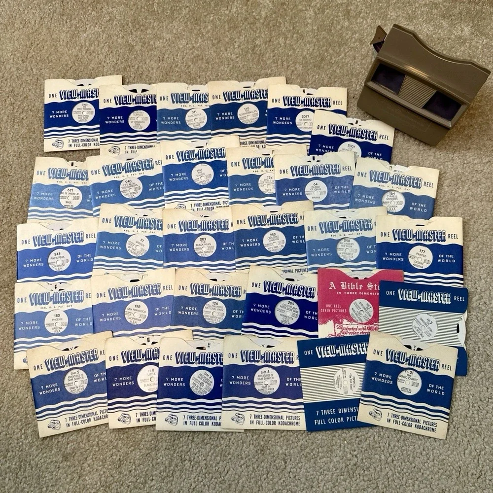 Huge Lot View-Master Lot w Viewer + 30+ Reels National Parks Travel Popeye Vtg